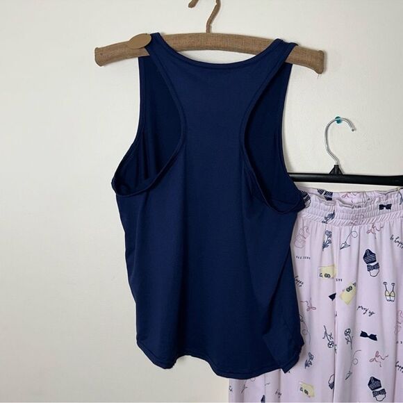 RAE DUNN. S NavyโPink Racer Back Tank Crop Wide Pants VACAY MODE. PJ Set - Picture 3 of 13